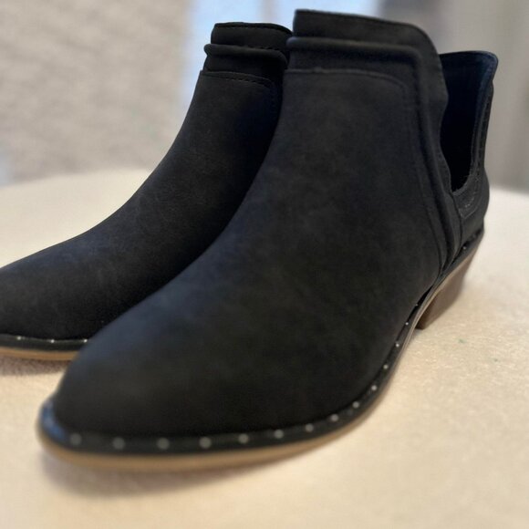 Women's New Black Suede Athena Low Cut Ankle Booties with Silver Dainty Studs - Picture 1 of 11